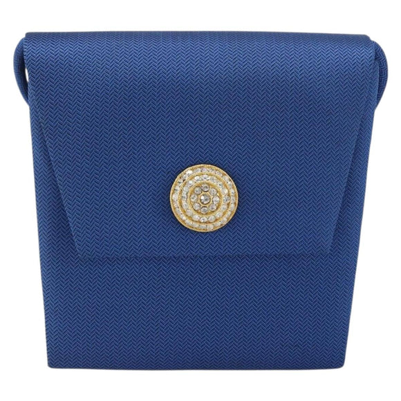 SAINT LAURENT Shoulder Bag Satin Blue Gold Auth 176819A