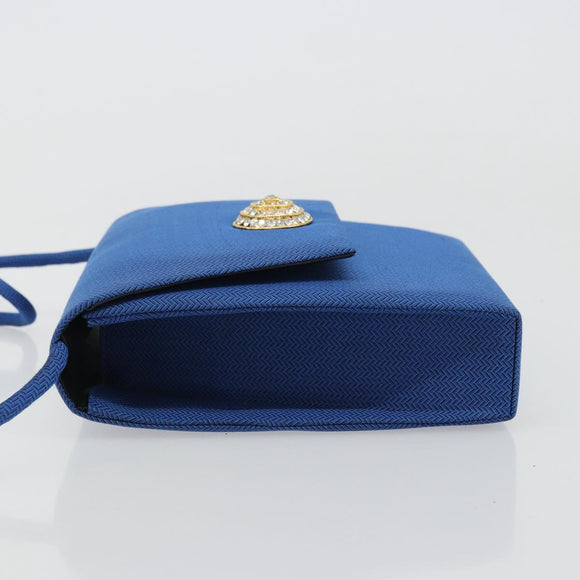 SAINT LAURENT Shoulder Bag Satin Blue Gold Auth 176819A