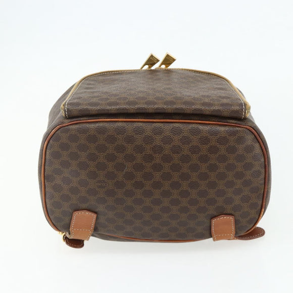 CELINE Macadam Canvas Backpack PVC Leather Brown Gold Auth 176821