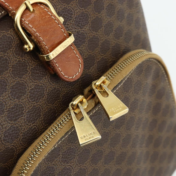 CELINE Macadam Canvas Backpack PVC Leather Brown Gold Auth 176821