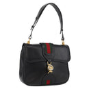 GUCCI Web Sherry Line Jackie Shoulder Bag Leather Black Gold Red Auth 176825A-1