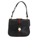 GUCCI Web Sherry Line Jackie Shoulder Bag Leather Black Gold Red Auth 176825A-13