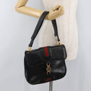 GUCCI Web Sherry Line Jackie Shoulder Bag Leather Black Gold Red Auth 176825A-22