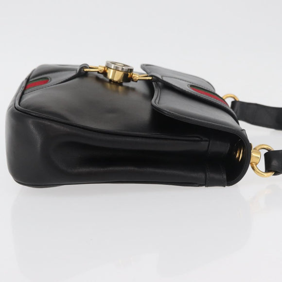 GUCCI Web Sherry Line Jackie Shoulder Bag Leather Black Gold Red Auth 176825A