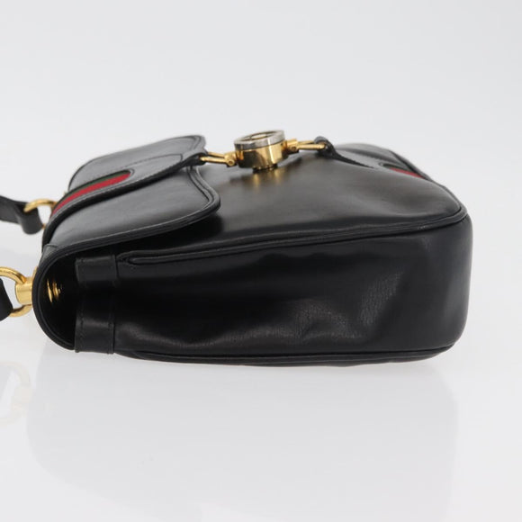 GUCCI Web Sherry Line Jackie Shoulder Bag Leather Black Gold Red Auth 176825A