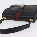 GUCCI Web Sherry Line Jackie Shoulder Bag Leather Black Gold Red Auth 176825A-6