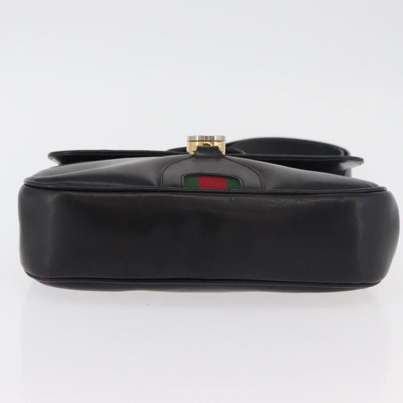GUCCI Web Sherry Line Jackie Shoulder Bag Leather Black Gold Red Auth 176825A