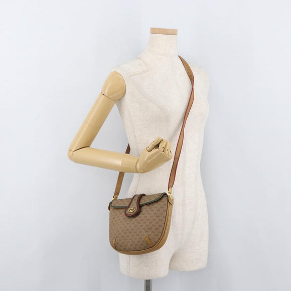 GUCCI Micro GG Supreme Shoulder Bag PVC Beige Gold Auth 176833