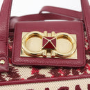 Salvatore Ferragamo Gancini Hand Bag Canvas 2way Red Gold Auth 176834-16
