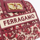 Salvatore Ferragamo Gancini Hand Bag Canvas 2way Red Gold Auth 176834-17