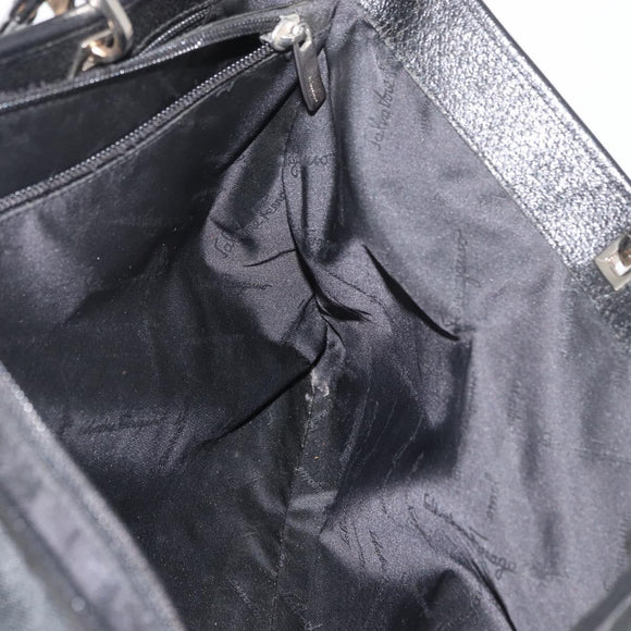 Salvatore Ferragamo Gancini Tote Bag Nylon Black Silver Auth 176841A
