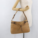 GUCCI Horsebit Shoulder Bag Leather Beige Gold 101975 Auth 176842A-22