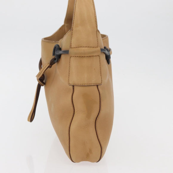 GUCCI Horsebit Shoulder Bag Leather Beige Gold 101975 Auth 176842A