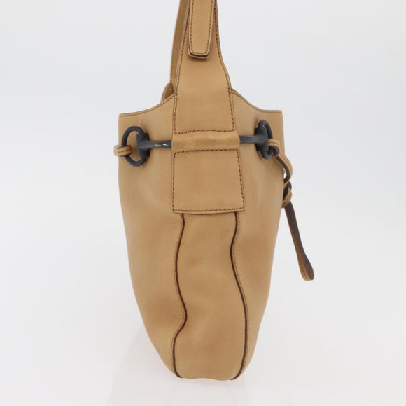 GUCCI Horsebit Shoulder Bag Leather Beige Gold 101975 Auth 176842A