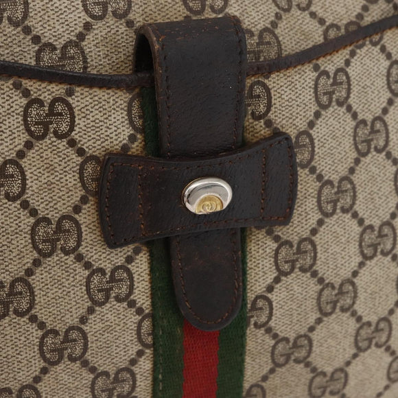 GUCCI GG Supreme Web Sherry Line Shoulder Bag PVC Beige Gold Auth 176846