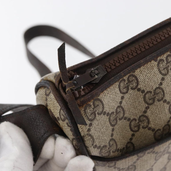 GUCCI GG Supreme Web Sherry Line Shoulder Bag PVC Beige Gold Auth 176846