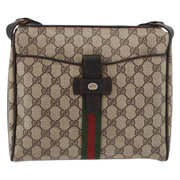 GUCCI GG Supreme Web Sherry Line Shoulder Bag PVC Beige Gold Auth 176846