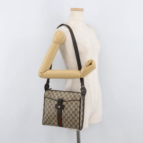 GUCCI GG Supreme Web Sherry Line Shoulder Bag PVC Beige Gold Auth 176846