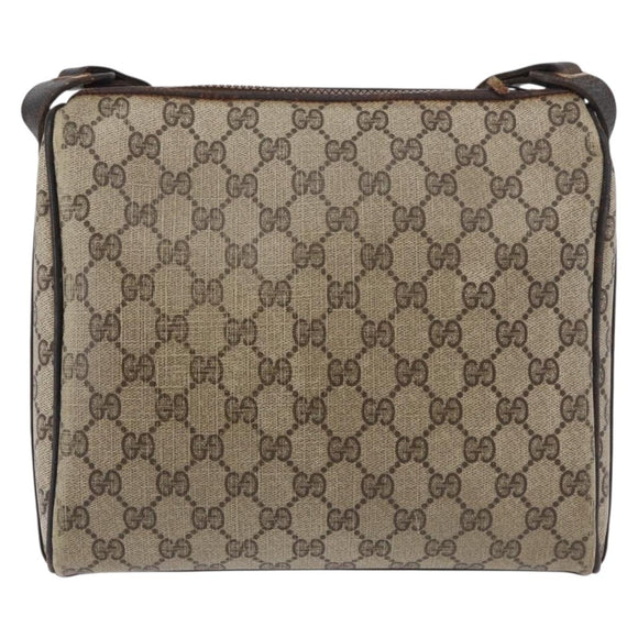 GUCCI GG Supreme Web Sherry Line Shoulder Bag PVC Beige Gold Auth 176846