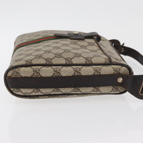 GUCCI GG Supreme Web Sherry Line Shoulder Bag PVC Beige Gold Auth 176846