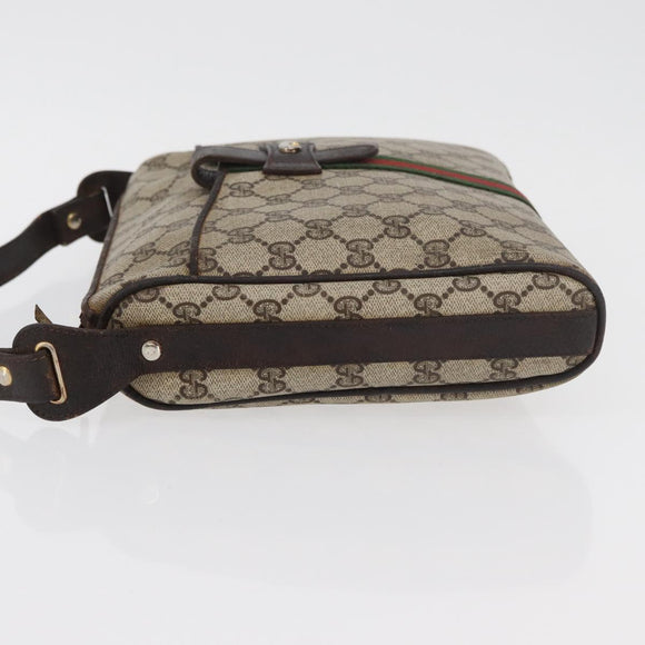 GUCCI GG Supreme Web Sherry Line Shoulder Bag PVC Beige Gold Auth 176846