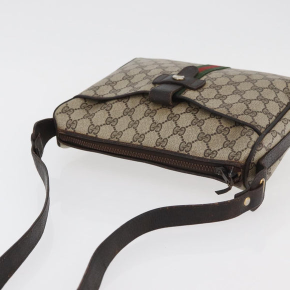 GUCCI GG Supreme Web Sherry Line Shoulder Bag PVC Beige Gold Auth 176846