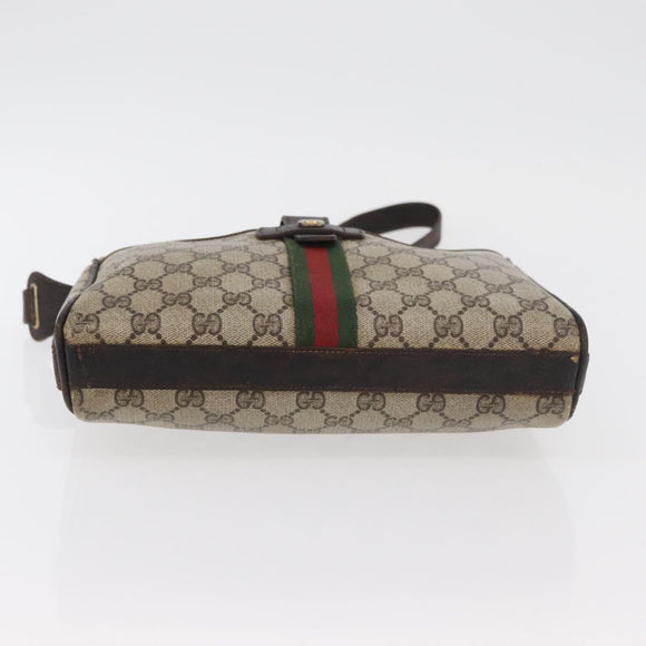 GUCCI GG Supreme Web Sherry Line Shoulder Bag PVC Beige Gold Auth 176846