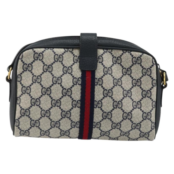 GUCCI Micro GG Supreme Sherry Line Bag PVC Navy Gold 116 02 055 Auth 176847