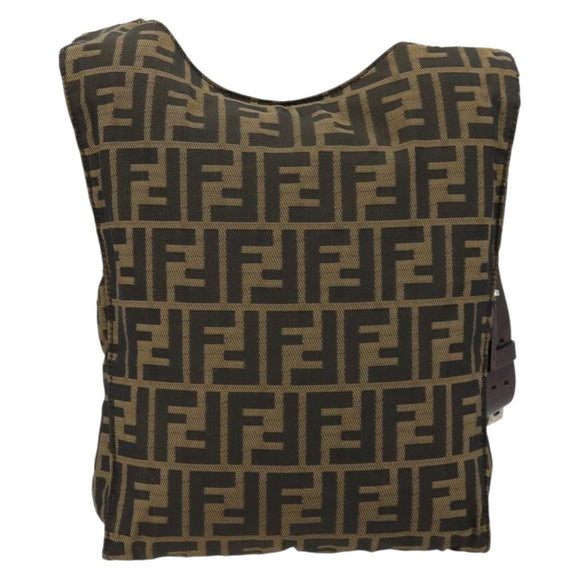 FENDI Zucca Canvas Shoulder Bag Black Brown Auth 176850A