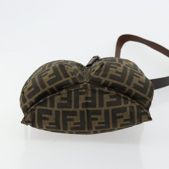 FENDI Zucca Canvas Shoulder Bag Black Brown Auth 176850A