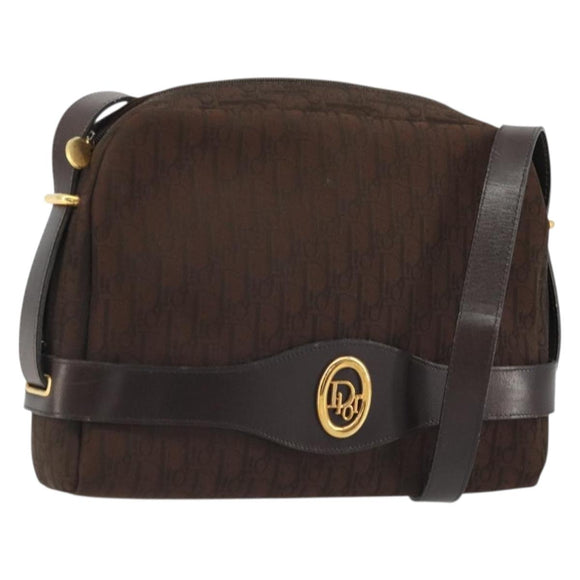 Christian Dior Trotter Canvas Shoulder Bag Brown Gold Auth 176852A