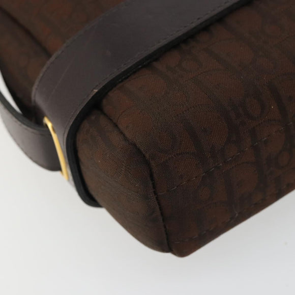 Christian Dior Trotter Canvas Shoulder Bag Brown Gold Auth 176852A
