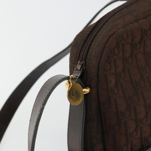 Christian Dior Trotter Canvas Shoulder Bag Brown Gold Auth 176852A