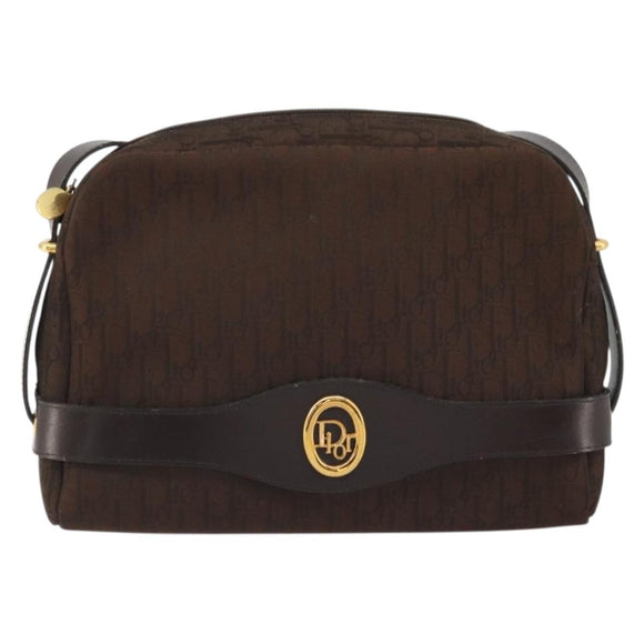 Christian Dior Trotter Canvas Shoulder Bag Brown Gold Auth 176852A