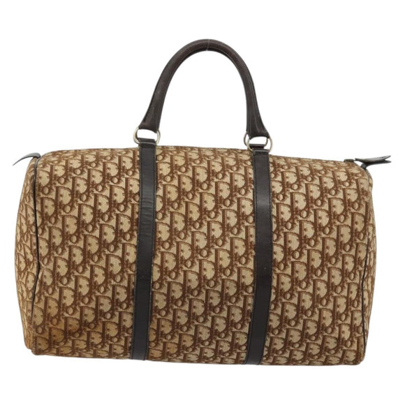 Christian Dior Trotter Canvas Boston Bag Beige Gold Auth 176853