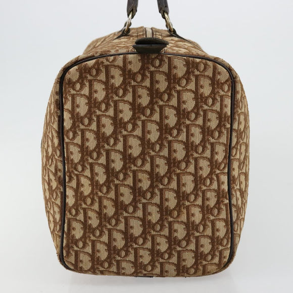 Christian Dior Trotter Canvas Boston Bag Beige Gold Auth 176853