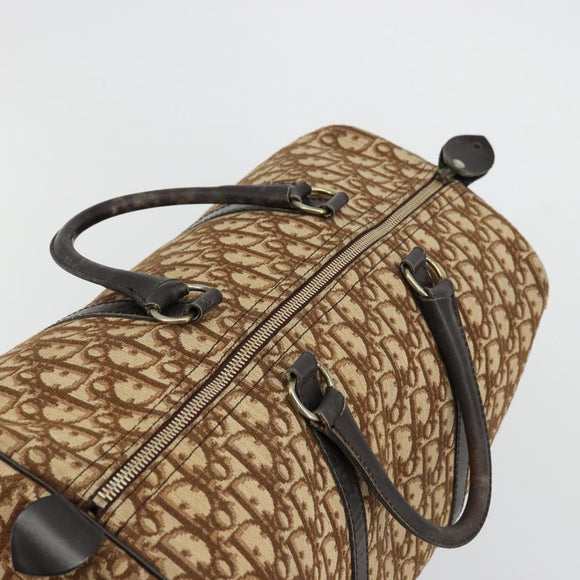 Christian Dior Trotter Canvas Boston Bag Beige Gold Auth 176853