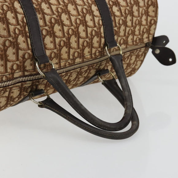 Christian Dior Trotter Canvas Boston Bag Beige Gold Auth 176853