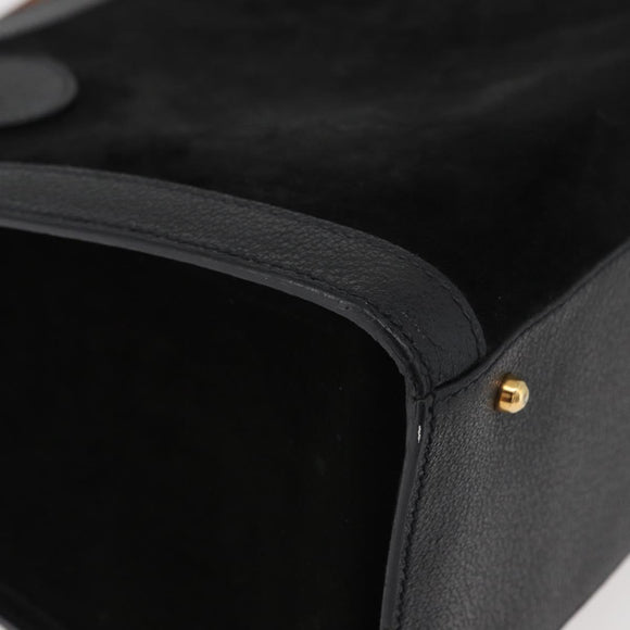 GUCCI Bamboo Hand Bag Suede Leather Black Gold 002 1196 0260 Auth 176869