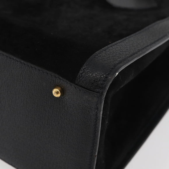 GUCCI Bamboo Hand Bag Suede Leather Black Gold 002 1196 0260 Auth 176869