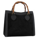 GUCCI Bamboo Hand Bag Suede Leather Black Gold 002 1196 0260 Auth 176869-1