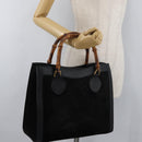 GUCCI Bamboo Hand Bag Suede Leather Black Gold 002 1196 0260 Auth 176869-24