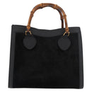 GUCCI Bamboo Hand Bag Suede Leather Black Gold 002 1196 0260 Auth 176869-13