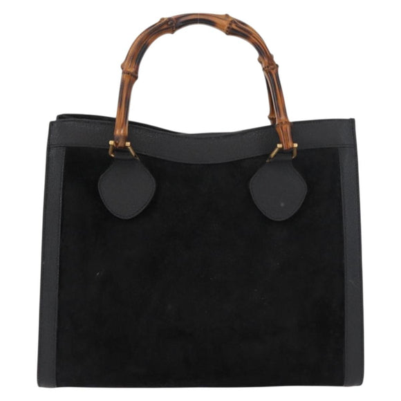 GUCCI Bamboo Hand Bag Suede Leather Black Gold 002 1196 0260 Auth 176869