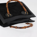 GUCCI Bamboo Hand Bag Suede Leather Black Gold 002 1196 0260 Auth 176869-6