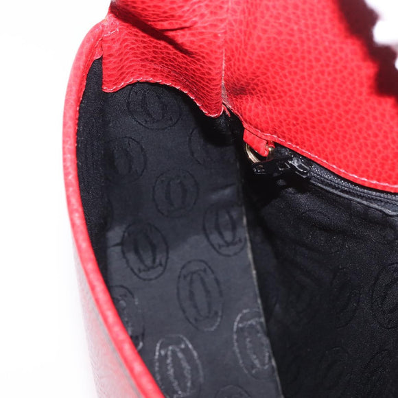 CARTIER Must Line Shoulder Bag Leather Red Gold Auth 176870A