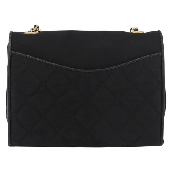 CHANEL Matelasse Chain Shoulder Bag Nylon Black Gold CC Auth 176872