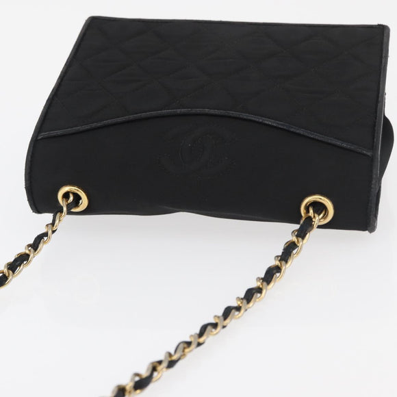 CHANEL Matelasse Chain Shoulder Bag Nylon Black Gold CC Auth 176872