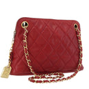 CHANEL Matelasse Chain Shoulder Bag Lamb Skin Red Gold CC Auth 176873-1
