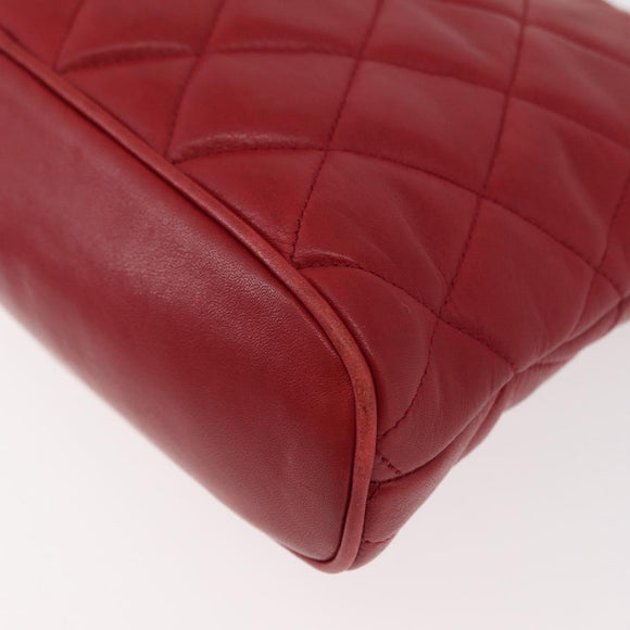 CHANEL Matelasse Chain Shoulder Bag Lamb Skin Red Gold CC Auth 176873